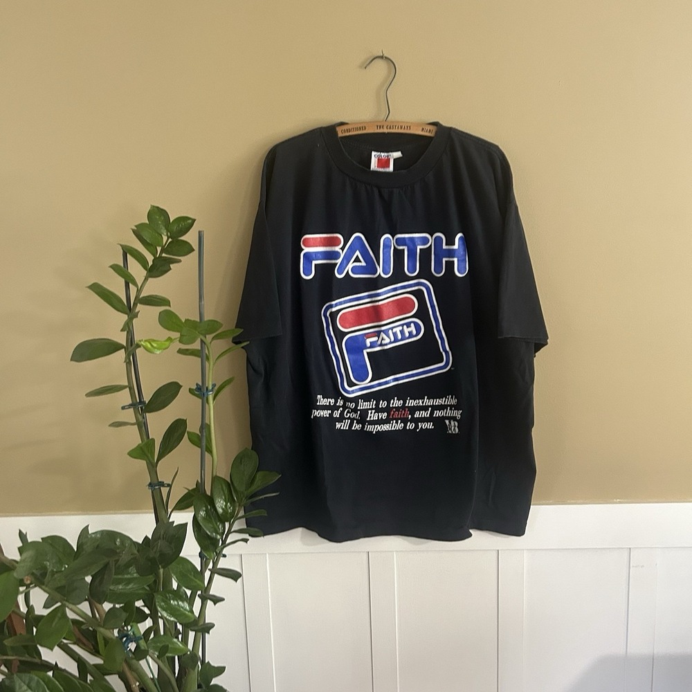 Vintage YOUNG BROTHERS Faith FILA Style Religious T Shirt 90s Black Size 3XL